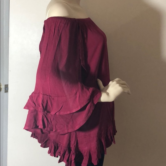 1 left! RED WINE OFF SHOULDER KNIT TUNIC TOP - Picture 7 of 8